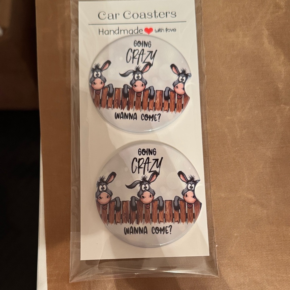 Handmade Ceramic Car Coasters - Fun Donkey Design